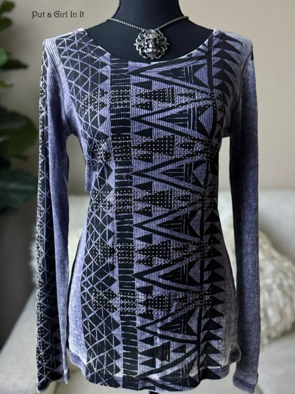 Vocal Apparel women's crystal purple mineral dyed aztec long sleeve s m l xl USA